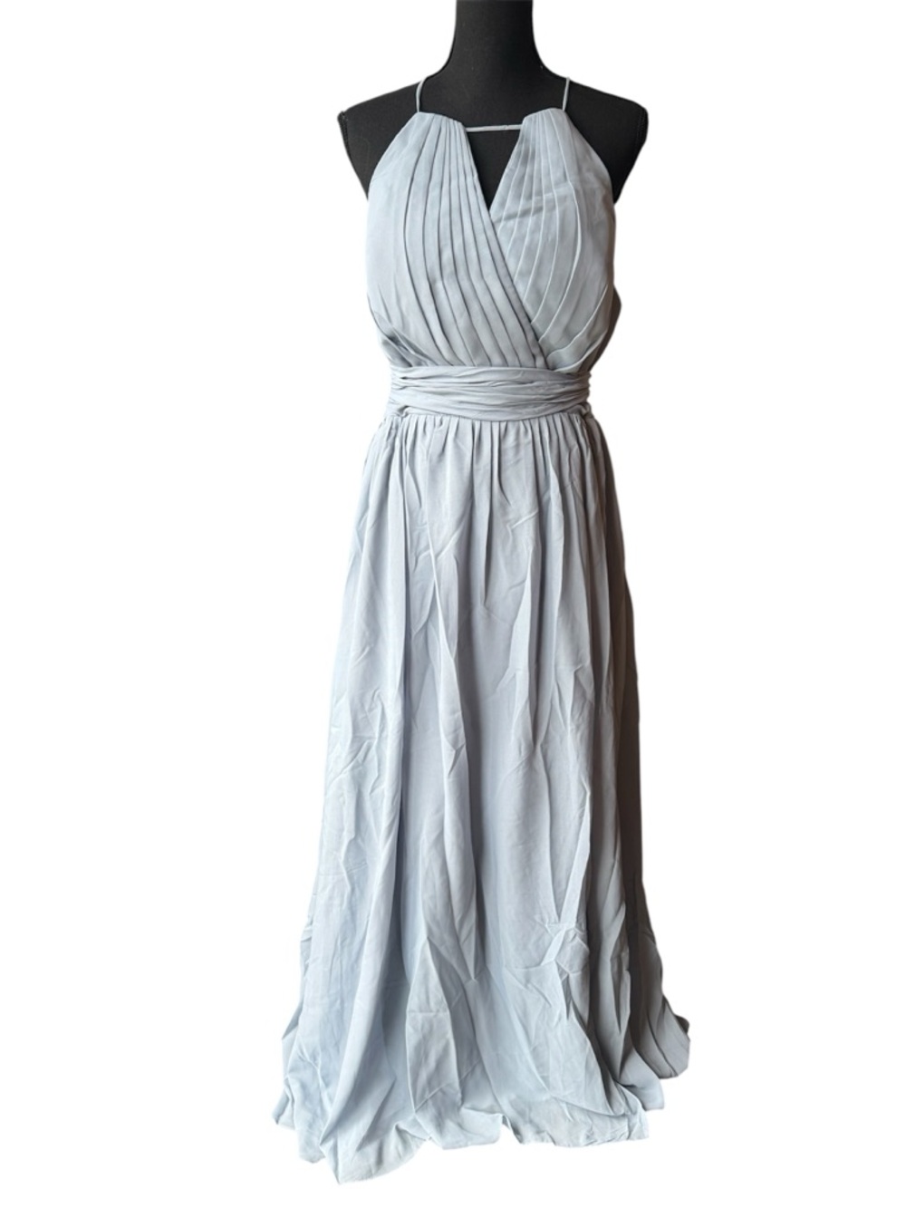 Sleeveless Pleated Halter Maxi Dress in Dusty Blue 16 - Picture 2 of 6